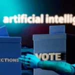 Artificial intelligence technology displayed alongside political campaign materials, illustrating the growing role of AI in NYC elections and public policy.