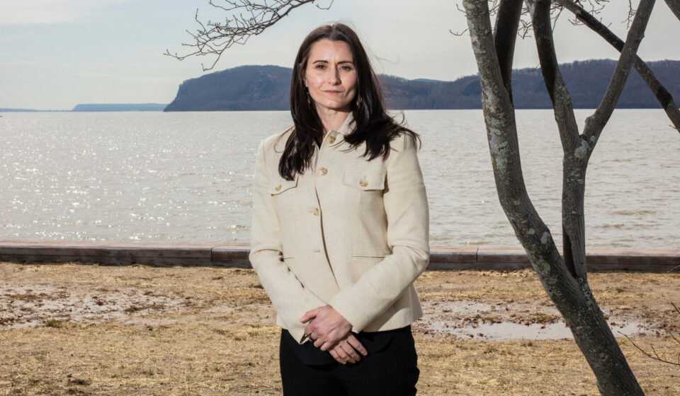 Democratic candidate Cait Conley speaking during her campaign launch for New York's 17th Congressional District.