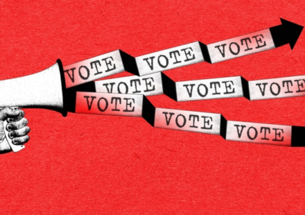 A voter using an AI chatbot to research candidates before an election.