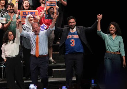 Mayor Zohran Mamdani celebrates after endorsed congressional candidates won key New York City Democratic primary elections in 2026.