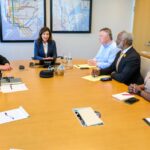 Governor Kathy Hochul speaking with labor leaders during the 2026 election cycle, illustrating the role of labor endorsements in New York politics.
