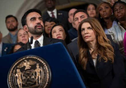 Mayor Zohran Mamdani and New York City officials announce the 2026 housing voucher budget agreement at City Hall.