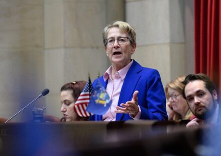 Assembly Member Deborah Glick during discussion of the Packaging Reduction and Recycling Infrastructure Act in New York.