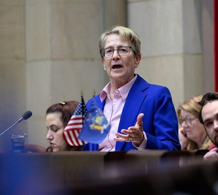 Assembly Member Deborah Glick during discussion of the Packaging Reduction and Recycling Infrastructure Act in New York.
