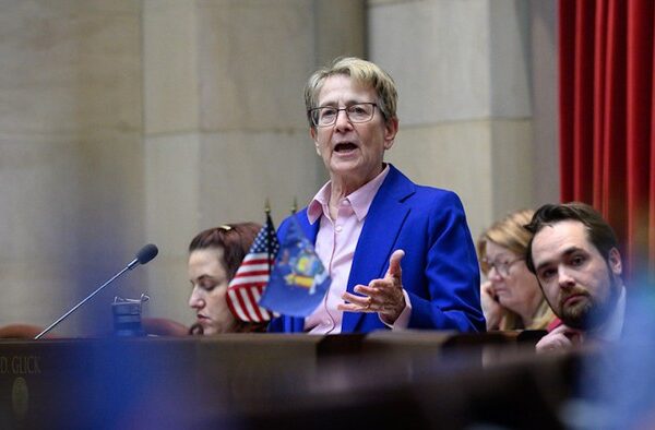 Assembly Member Deborah Glick during discussion of the Packaging Reduction and Recycling Infrastructure Act in New York.