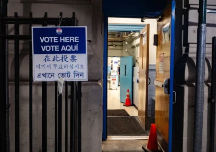 Voters arriving at a Queens polling location during the 2026 primary election as several races reflected the continued influence of Mayor Zohran Mamdani's political movement.