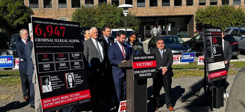Bruce Blakeman and Mike Lawler appear together during the New York gubernatorial campaign