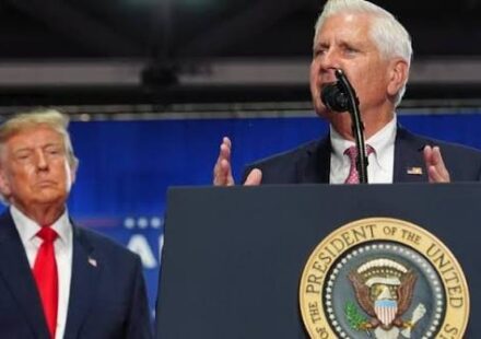 President Donald Trump campaigns with Republican gubernatorial candidate Bruce Blakeman at a midterm rally in Syracuse, New York, on October 9, 2026.