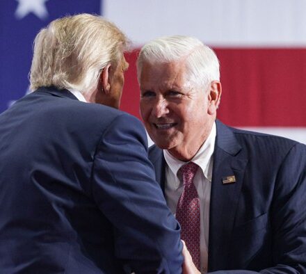 Bruce Blakeman and Donald Trump at a campaign rally in Syracuse during the 2026 New York gubernatorial election.