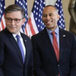 Hakeem Jeffries and Mike Johnson campaign for opposing candidates in the NY-17 congressional race.