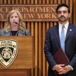 New York City Mayor Zohran Mamdani and NYPD Commissioner Jessica Tisch amid calls for her removal after an ICE shooting.