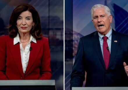 Kathy Hochul and Bruce Blakeman debate rising energy costs in New York’s 2026 gubernatorial campaign.