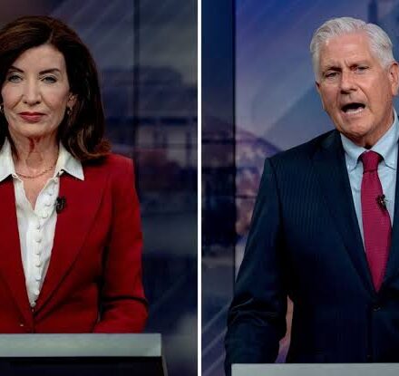 Kathy Hochul and Bruce Blakeman debate rising energy costs in New York’s 2026 gubernatorial campaign.