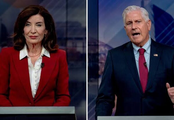Kathy Hochul and Bruce Blakeman debate rising energy costs in New York’s 2026 gubernatorial campaign.