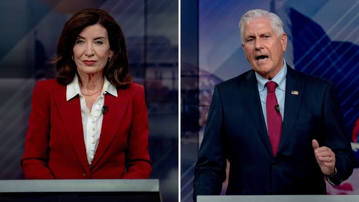 Kathy Hochul and Bruce Blakeman debate rising energy costs in New York’s 2026 gubernatorial campaign.